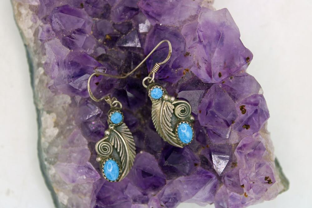 Richard Begay Sterling Silver Denim Lapis Feather Drop Earrings